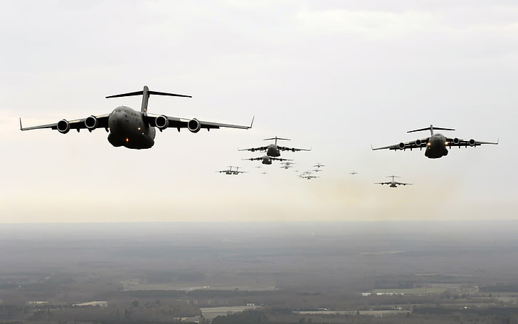 armação de metal preto e cinza, avião, C-17 Globmaster, aviões de guerra, HD papel de parede