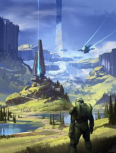 Halo Infinite ، ألعاب الفيديو ، فن ألعاب الفيديو ، المستقبل ، الخيال العلمي، خلفية HD HD wallpaper