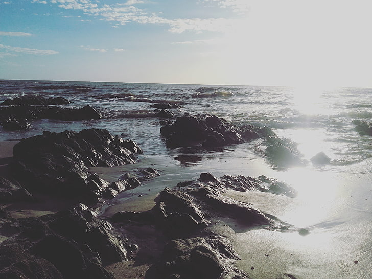 пейзаж, плаж, Атлантически океан, камъни, вода, HD тапет