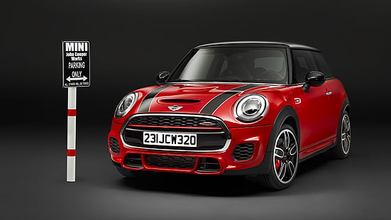 kırmızı ve siyah araba döküm modeli, Mini JCW, araba, kırmızı arabalar, Mini Cooper, araç, HD masaüstü duvar kağıdı HD wallpaper