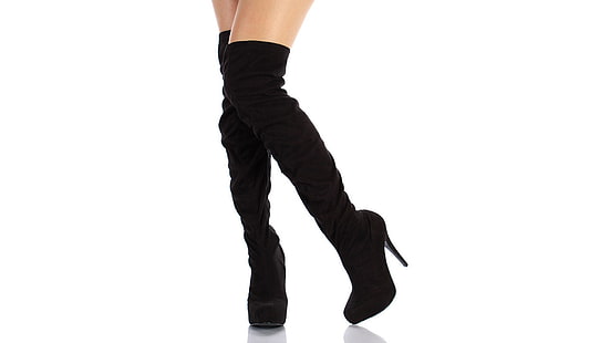 Paar Frauen schwarze kniehohe Stiefel, Beine, Schuhe, Frauen, Stiefel, kniehohe Stiefel, HD-Hintergrundbild HD wallpaper