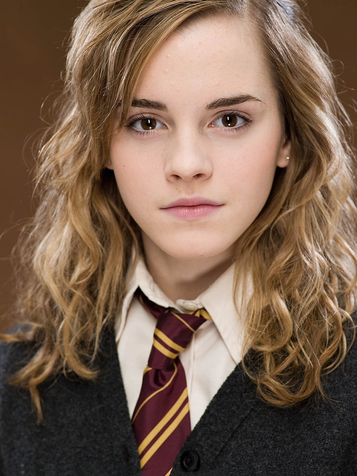 Emma Watson, Emma Watson, blonde, brown eyes, Harry Potter, Hermione Granger, actress, face, tie, children, HD wallpaper