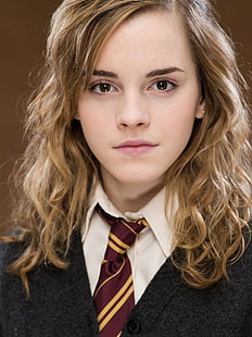 Emma Watson, Emma Watson, blonde, brown eyes, Harry Potter, Hermione Granger, actress, face, tie, children, HD wallpaper HD wallpaper