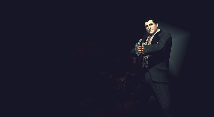 Mafia 2, Manncharakter, der digitale Tapete des Maschinengewehrs, Spiele, andere Spiele hält, HD-Hintergrundbild