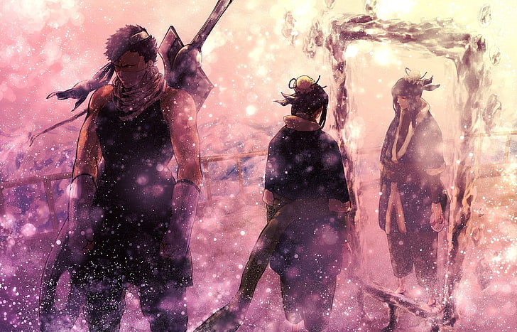 Papel de parede digital de Seven Swords Man, Naruto Shippuuden, Momochi Zabuza, Haku, neve, inverno, espelho, bokeh, anime, HD papel de parede