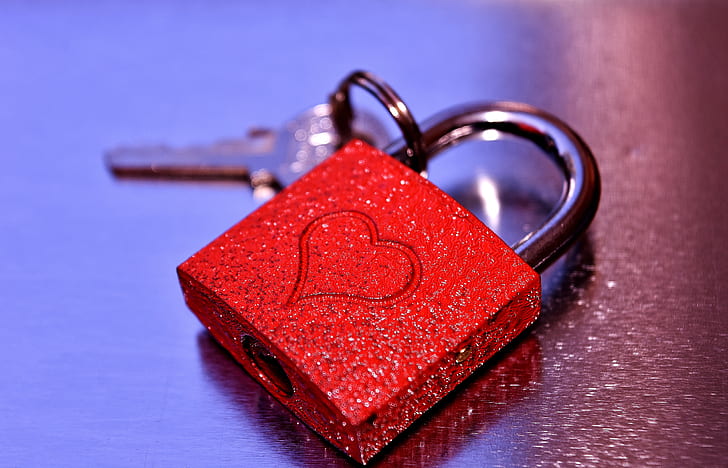 Lock, Key, 4K, Love heart, HD wallpaper