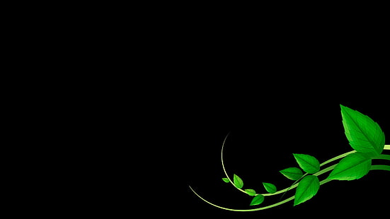 緑と黒のRazerコード付きゲーミングマウス、黒の背景、シンプル、デジタルアート、植物、葉、緑、ミニマリズム、 HDデスクトップの壁紙 HD wallpaper