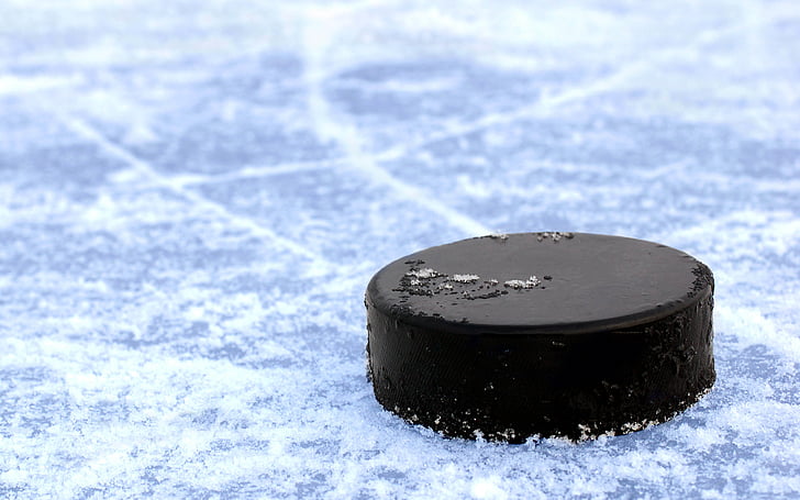 черный, хоккей, лед, шайба, HD обои
