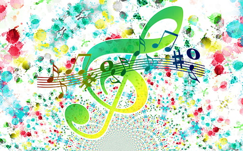 chiave di violino, sfondi di note, arte colorata, Download 3840x2400 chiave di violino, Sfondo HD HD wallpaper