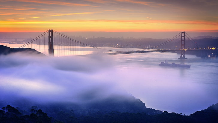 sky, cloudy, golden gate bridge, san fransisco, california, united states, usa, bridge, fog, HD wallpaper