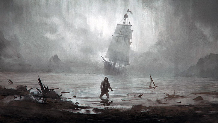 pirates ship fantasy art sea, HD wallpaper