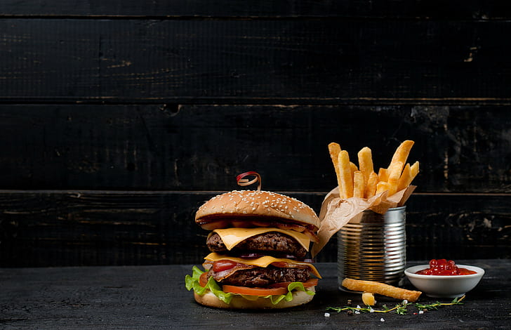 makanan, burger, burger, kentang goreng, Wallpaper HD