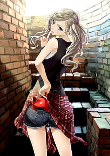 anime, gadis anime, seri Persona, rambut panjang, rambut abu-abu, mata biru, celana pendek, Ann Takamaki, Wallpaper HD HD wallpaper