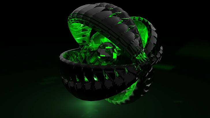 3D 추상 공, 검은 색과 녹색 전자 장치 그림, 3D, 추상화, 검은 색, 녹색, 공, HD 배경 화면