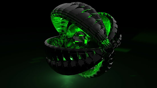Ball der Zusammenfassung 3D, schwarze und grüne Illustration des elektronischen Geräts, 3d, Abstraktion, Schwarzes, Grün, Ball, HD-Hintergrundbild HD wallpaper