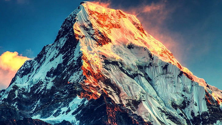 peak, snowy, mountain, rock, HD wallpaper