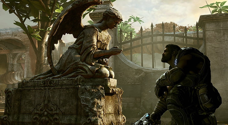 Доминик Сантяго - Gears of War, илюстрация на статуя на ангел, игри, Gears Of War, Angel, Gears, Santiago, Dominic, HD тапет