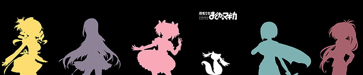 anime, Mahou Shoujo Madoka Magica, Kaname Madoka, Akemi Homura, Miki Sayaka, Tomoe Mami, Sakura Kyoko, Kyuubey, tela tripla, HD papel de parede