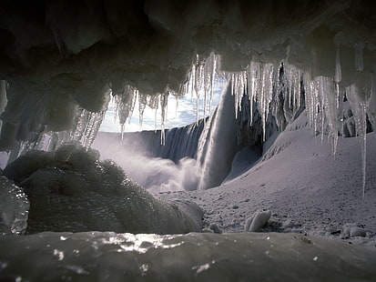 stalagmiti di ghiaccio, ghiaccioli, cadute, freddo, inverno, Sfondo HD HD wallpaper