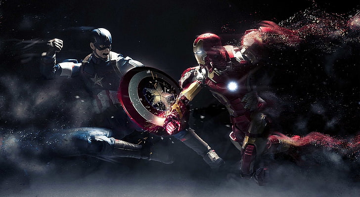 Captain America vs Iron Man, Iron Man vs. Captain America illustration, filmer, The Avengers, kapten, amerika, iron man, HD tapet