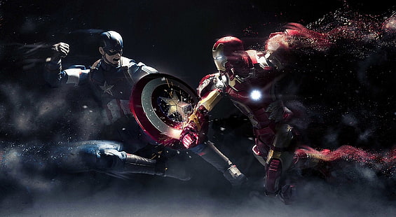 Captain America vs Iron Man, Iron Man vs. Captain America illustration, filmer, The Avengers, kapten, amerika, iron man, HD tapet HD wallpaper