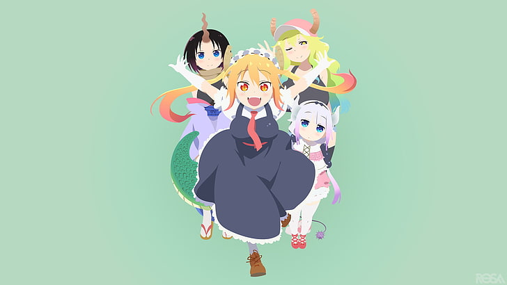 Anime, Miss Kobayashi's Dragon Maid, Kanna Kamui, Kobayashi (Miss Kobayashi's Dragon Maid), Quetzalcoatl (Miss Kobayashi's Dragon Maid), Tohru (Miss Kobayashi's Dragon Maid), HD wallpaper