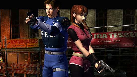 Resident Evil 2, Resident Evil, Leon S. Kennedy, Claire Redfield, video games, HD wallpaper HD wallpaper