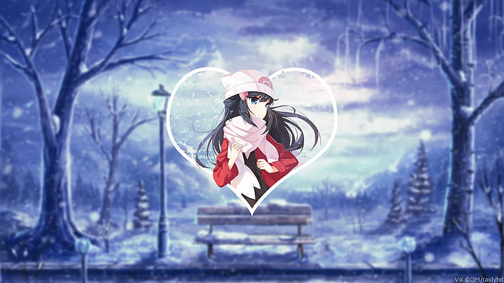 anime, anime girls, picture-in-picture, winter, Hikari (pokemon), Pokémon, HD wallpaper