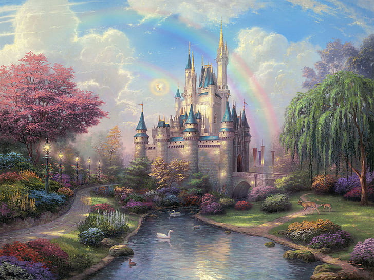 Disneyland Castle Drawing Rainbow Disney HD, cyfrowe / grafika, rysunek, zamek, tęcza, disney, disneyland, Tapety HD