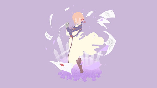 Violet Evergarden, animeflickor, minimalism, enkel bakgrund, blond, Sephiroth508, HD tapet HD wallpaper