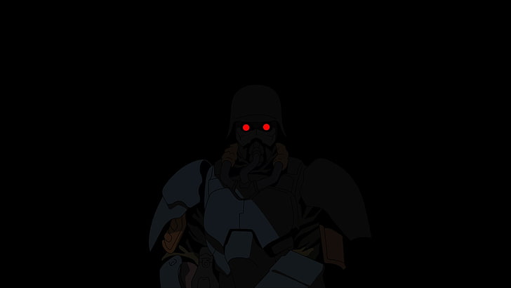 anime karakter asker posteri, Jin-Roh, kırmızı gözler, siyah, anime, karanlık, HD masaüstü duvar kağıdı