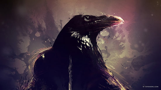 crow digital wallpaper, raven, artwork, animals, birds, HD wallpaper HD wallpaper
