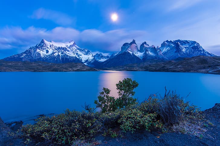 lago, amanhecer, manhã, Chile, Patagônia, Torres del Paine, HD papel de parede
