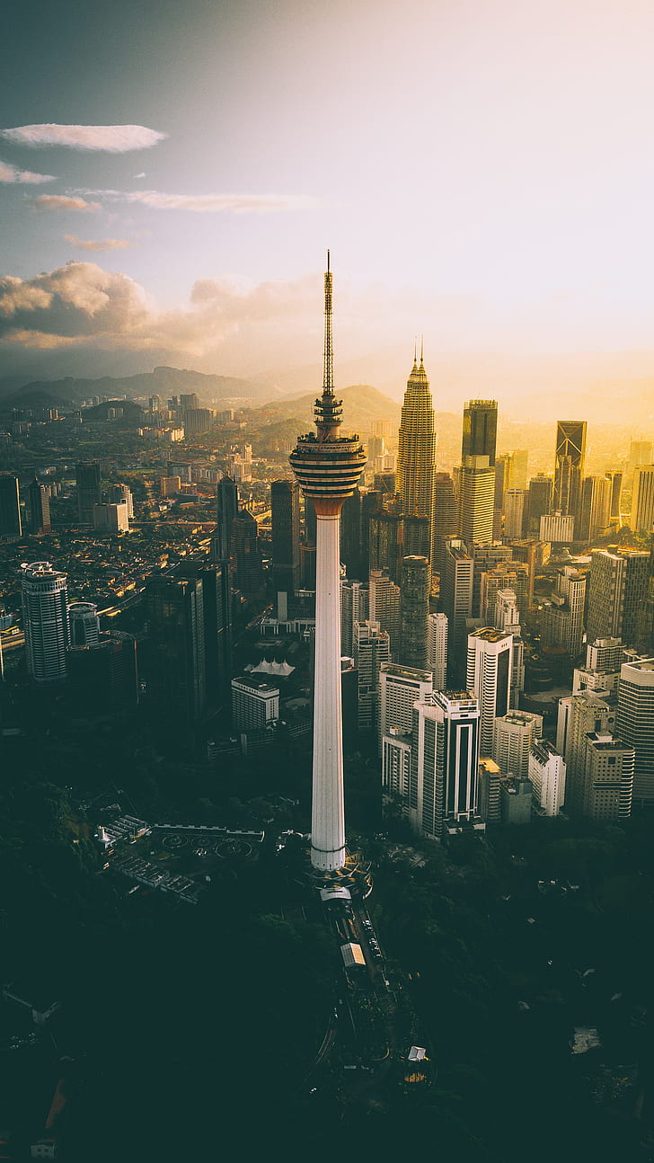 ciudad, torre, Kuala Lumpur, Fondo de pantalla HD, fondo de pantalla de teléfono