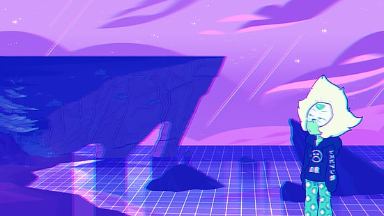 Schwarz-Weiß-Holztisch, Dampfwelle, Steven Universe, Peridot, verblasst, HD-Hintergrundbild HD wallpaper