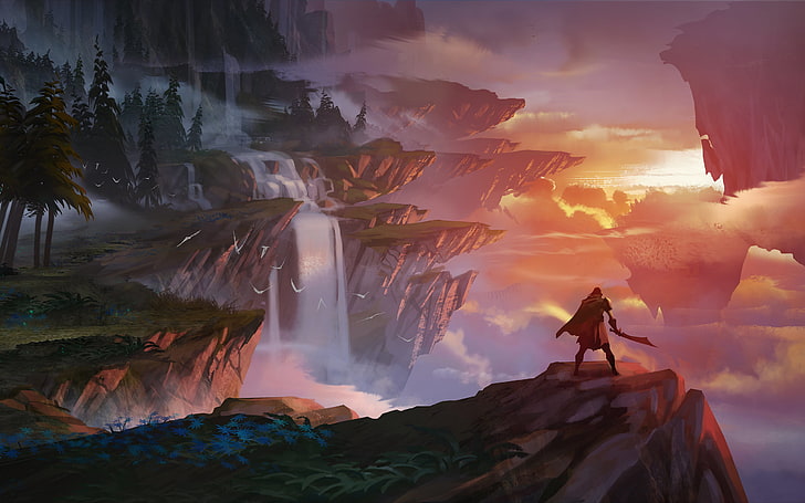 homme brandissant une épée debout sur le bord de la falaise wallpaer, jeux vidéo, Dauntless (VideoGame), Fond d'écran HD
