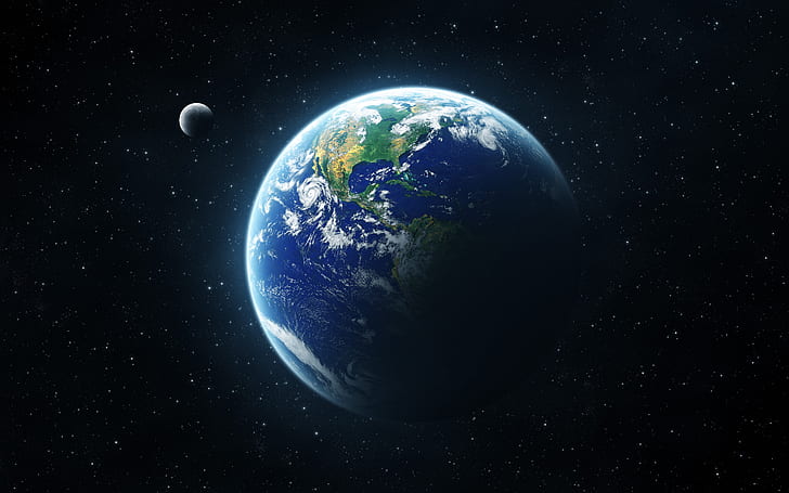 Земля широкоформатная HD, земля и луна, земля, вселенная, цифровая, широкоформатная, цифровая вселенная, HD обои