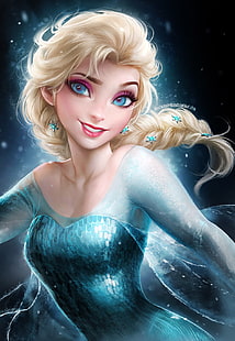 파란 드레스, 디즈니, 겨울 왕국 (영화), Princess Elsa, HD 배경 화면 HD wallpaper