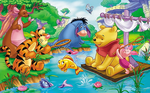 Winnie The Pooh Piglet Tigar Eeyore Kanga Party Di Sungai Kartun Desktop Wallpaper Hd 1920 × 1200, Wallpaper HD HD wallpaper