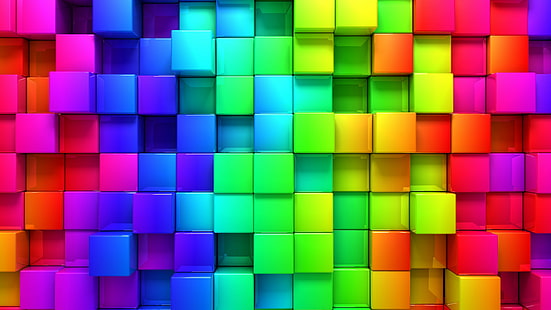 cubo, blocchi, 4k, 5k, 3d, iphone, android, arcobaleno, astratto, Sfondo HD HD wallpaper