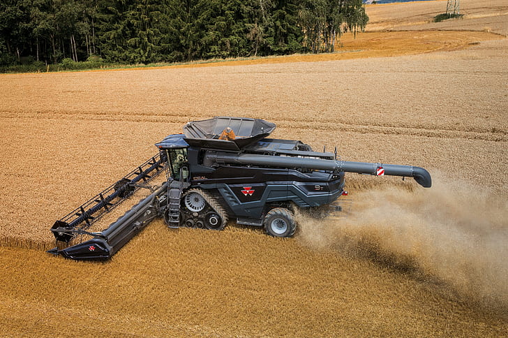 Поле, прах, пшеница, 2018, Massey Ferguson, Grain, Harvester, Massey Ferguson Ideal 9T, Swift, HD тапет