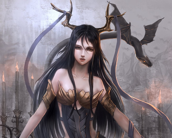 Fantasy, Demon, Girl, Horns, Lizard, Woman, HD wallpaper