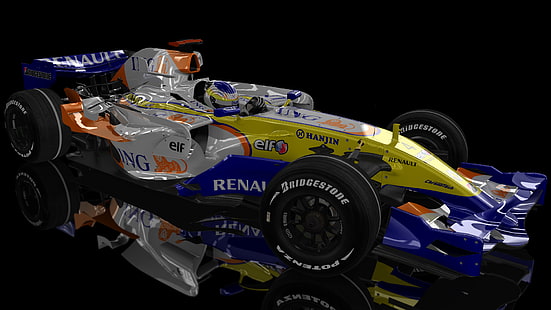Formula 1, Renault R35, race cars, Assetto Corsa, black background, digital art, HD wallpaper HD wallpaper