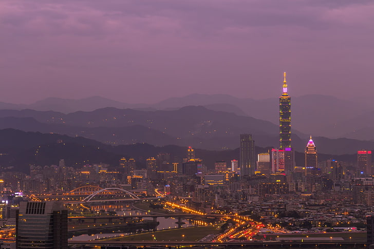 Cities, Taipei, City, Mountain, Night, Taipei 101, Taiwan, HD wallpaper