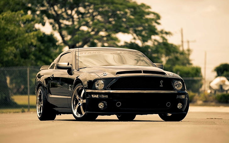 hitam Ford Mustang Shelby GT 500 coupe, mobil, Wallpaper HD