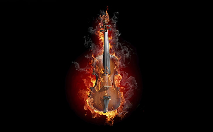 Burning Violin, Fire Fiol Digital Wallpaper, Music, Fire, Burning, Violin, HD tapet