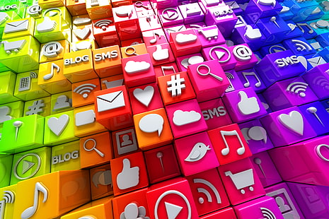 logo lot, cubes, colorful, Internet, icons, social network, media, social, HD wallpaper HD wallpaper