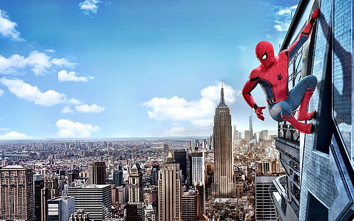 วอลล์เปเปอร์ดิจิทัล Spider-Man, Spider-Man, Spider-Man: Homecoming, ตึก, ตึก Empire State, ภาพยนตร์, New York, Tom Holland, วอลล์เปเปอร์ HD HD wallpaper
