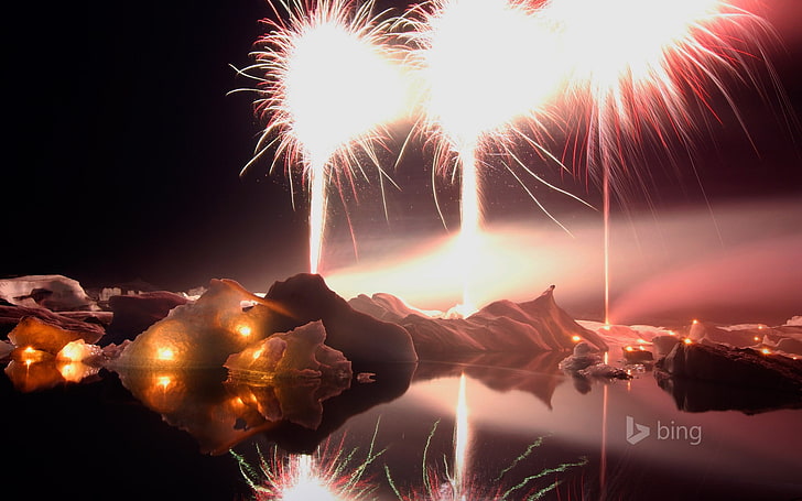 Dazzling fireworks-Bing theme wallpaper, HD wallpaper