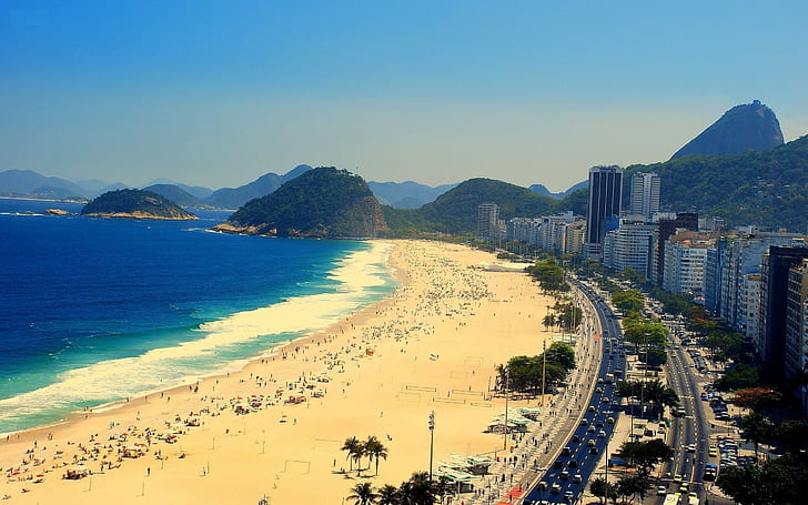spiaggia, brasile, costruzione, città, paesaggio urbano, Copacabana, Rio De Janeiro, Sfondo HD